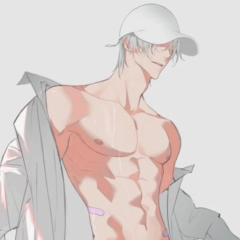 Ảnh anime nam đội mũ che mắt, để lộ sáu múi đẹp trai