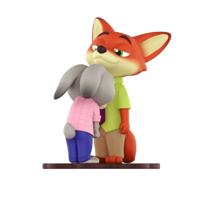 Mô hình thỏ Judy mặc áo hồng cúi đầu ôm cáo Nick mặc sơ mi xanh lá