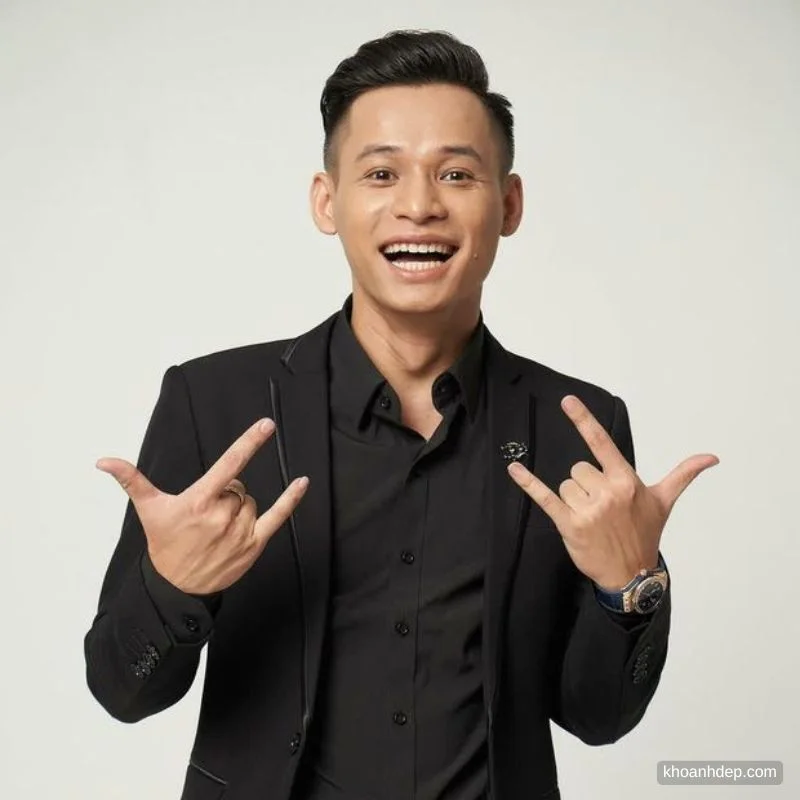 Ảnh Độ Mixi mặc vest đen tạo dáng say hi