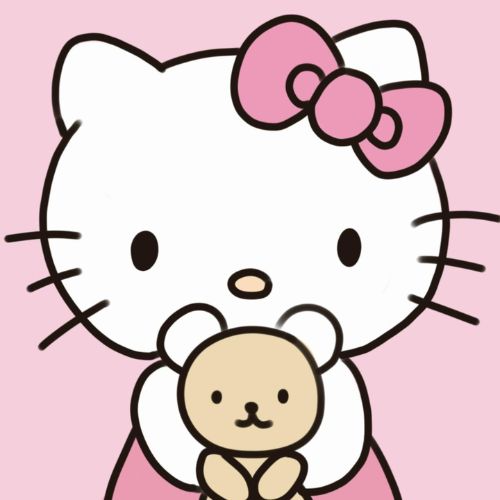 Ảnh đại diện Hello Kitty thắt nơ hồng lớn đang ôm gấu teddy.