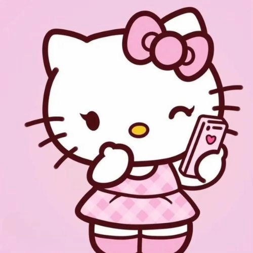 Hello Kitty nháy mắt và đang cầm điện thoại hồng