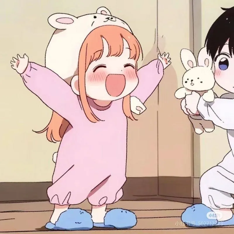 Avatar TikTok vô tri bé gái mặc đồ thỏ dang tay vui vẻ.