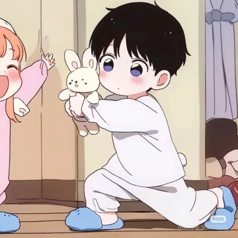 Avatar TikTok vô tri bé trai ôm thỏ bông quỳ một gối.