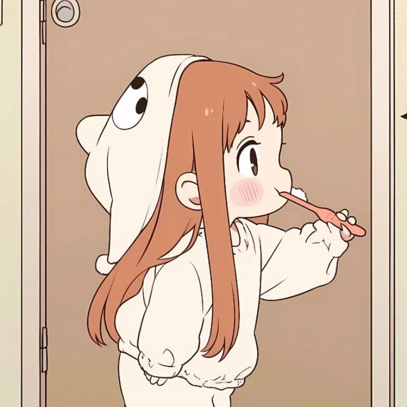 Avatar TikTok vô tri bé gái mặc đồ thú đang đánh răng.