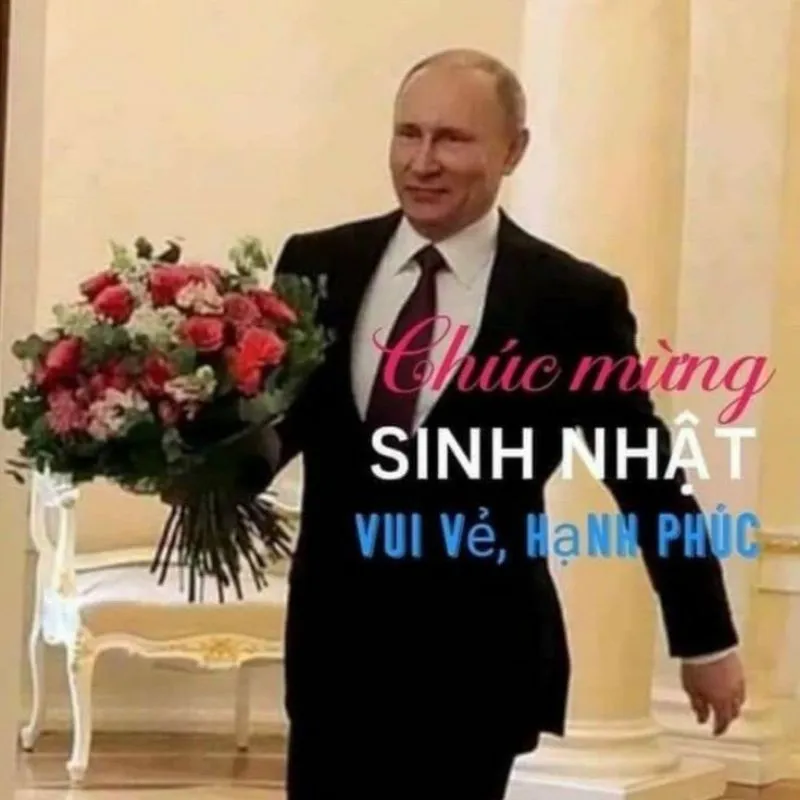 meme tổng thống Putin cầm hoa chúc mừng sinh nhật