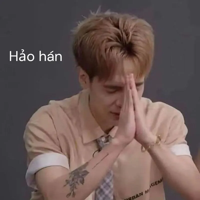 Meme Quang Hùng MasterD chắp tay với dòng chữ Hảo Hán
