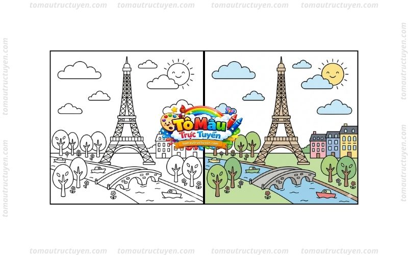tô màu tháp eiffel