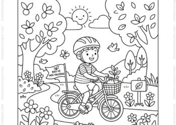 Tranh tô màu bảo vệ môi trường đi xe đạp
