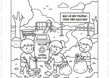 Tranh tô màu bảo vệ môi trường dọn công viên