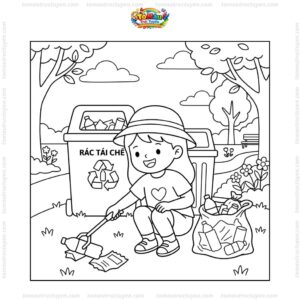 Tranh tô màu bảo vệ môi trường nhặt rác