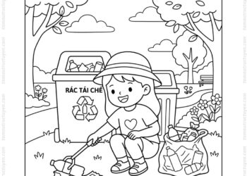 Tranh tô màu bảo vệ môi trường nhặt rác