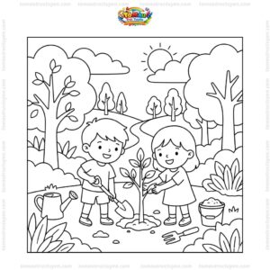 Tranh tô màu bảo vệ môi trường trồng cây