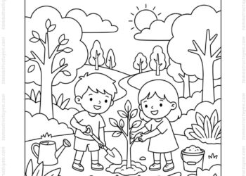 Tranh tô màu bảo vệ môi trường trồng cây