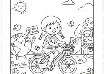 Tranh tô màu bảo vệ trái đất đi xe đạp