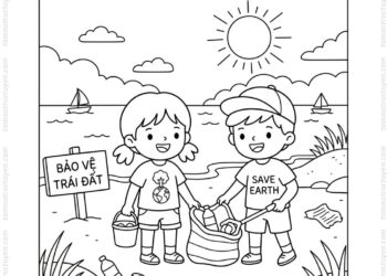 Tranh tô màu bảo vệ trái đất dọn biển