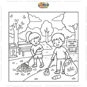 Tranh tô màu bảo vệ trái đất dọn công viên