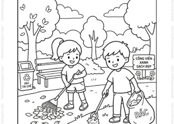 Tranh tô màu bảo vệ trái đất dọn công viên