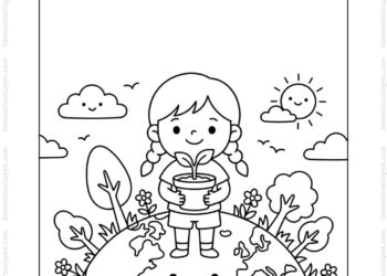 Tranh tô màu bảo vệ trái đất mầm cây