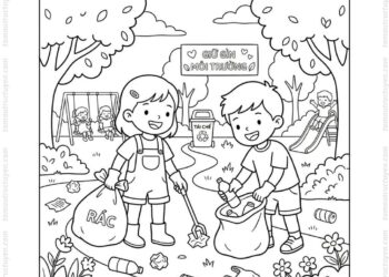 Tranh tô màu bảo vệ trái đất nhặt rác