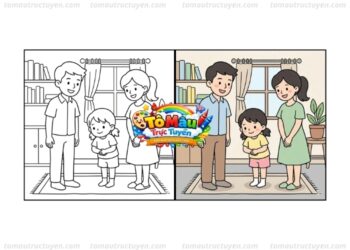 tranh tô màu bé chào hỏi lễ phép