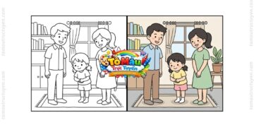 tranh tô màu bé chào hỏi lễ phép
