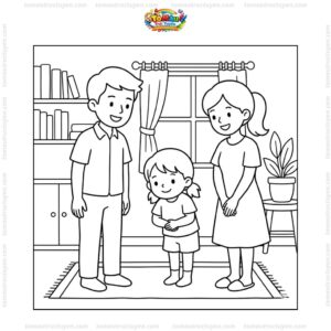 Tranh tô màu bé chào hỏi lễ phép bố mẹ