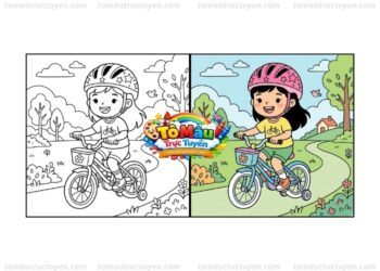 tranh tô màu bé đội mũ bảo hiểm