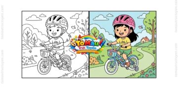 tranh tô màu bé đội mũ bảo hiểm