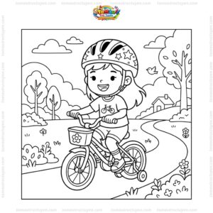 Tranh tô màu bé đội mũ bảo hiểm đi xe đạp
