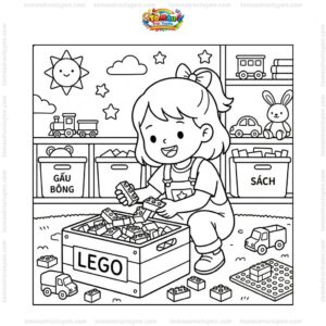 Tranh tô màu bé dọn đồ chơi lego