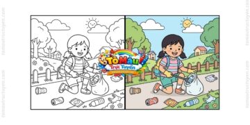 tranh tô màu bé nhặt rác