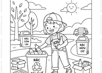 Tranh tô màu bé nhặt rác tái chế