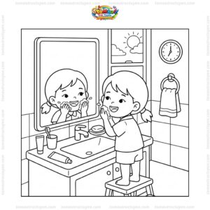 Tranh tô màu bé rửa mặt buổi sáng