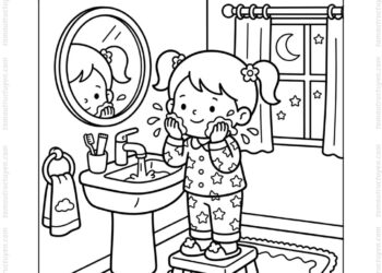 Tranh tô màu bé rửa mặt trước khi ngủ