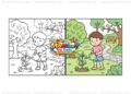 Tranh tô màu bé tưới cây