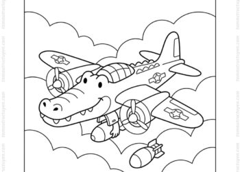 Tranh tô màu Bombardino Crocodilo cá sấu máy bay
