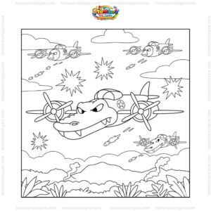 Tranh tô màu Bombardino Crocodilo chiến đấu