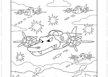 Tranh tô màu Bombardino Crocodilo chiến đấu
