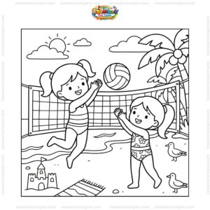 Tranh tô màu bóng chuyền bãi biển