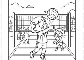 Tranh tô màu bóng chuyền chuyền bóng