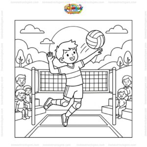 Tranh tô màu bóng chuyền đập bóng