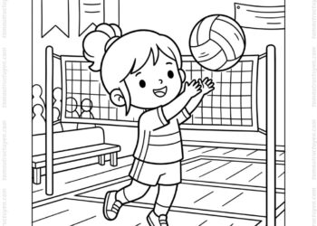 Tranh tô màu bóng chuyền đơn giản