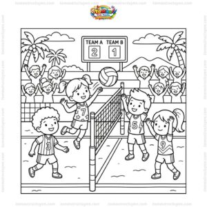 Tranh tô màu bóng chuyền thi đấu