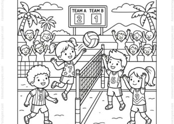 Tranh tô màu bóng chuyền thi đấu
