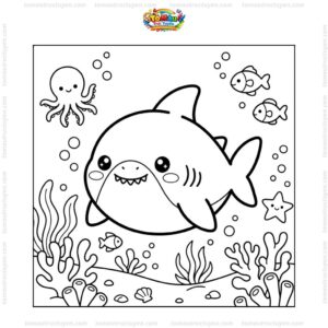 Tranh tô màu cá mập chibi