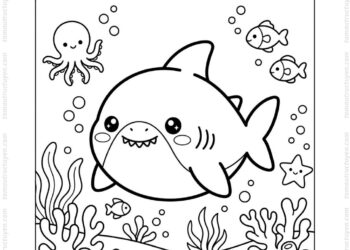 Tranh tô màu cá mập chibi