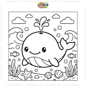 Tranh tô màu cá voi chibi