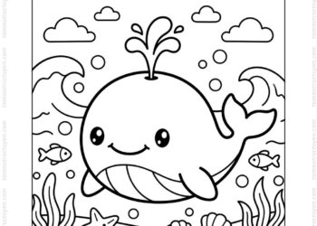 Tranh tô màu cá voi chibi