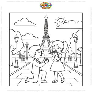 Tranh tô màu cầu hôn dưới tháp Eiffel