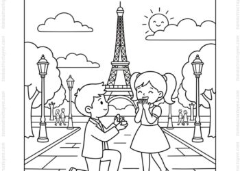 Tranh tô màu cầu hôn dưới tháp Eiffel